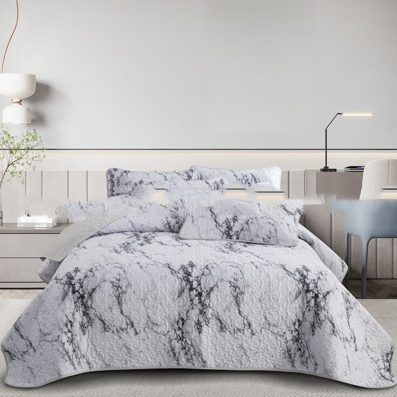 HKM-048531 Quilted Three-Piece Bedspread Set with Floral and Plant Design - 229x229cm