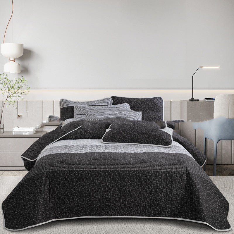HKM-048531 Quilted Three-Piece Bedspread Set with Floral and Plant Design - 229x229cm