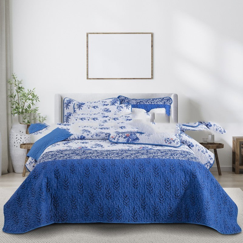 HKM-048531 Quilted Three-Piece Bedspread Set with Floral and Plant Design - 229x229cm