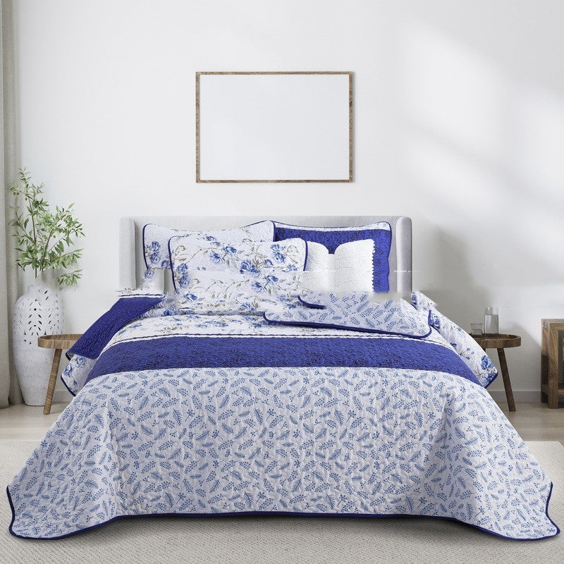 HKM-048531 Quilted Three-Piece Bedspread Set with Floral and Plant Design - 229x229cm