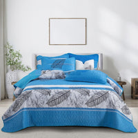 HKM-048531 Quilted Three-Piece Bedspread Set with Floral and Plant Design - 229x229cm