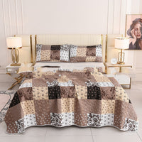 HKM-048531 Quilted Three-Piece Bedspread Set with Floral and Plant Design - 229x229cm