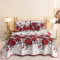 HKM-048531 Quilted Three-Piece Bedspread Set with Floral and Plant Design - 229x229cm