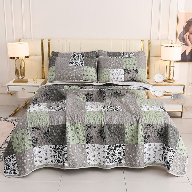 HKM-048531 Quilted Three-Piece Bedspread Set with Floral and Plant Design - 229x229cm