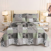 HKM-048531 Quilted Three-Piece Bedspread Set with Floral and Plant Design - 229x229cm