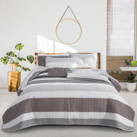 HKM-048531 Quilted Three-Piece Bedspread Set with Floral and Plant Design - 229x229cm