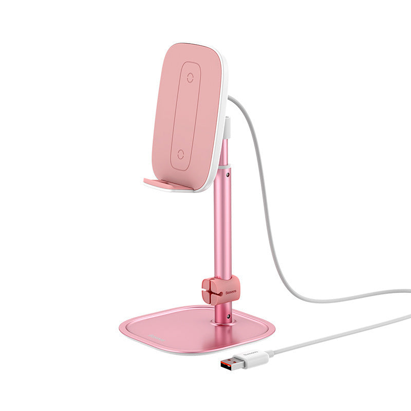 HKM-048595 15W Wireless Charger Stand for Mobile Devices, Adjustable Desktop Phone & Tablet Holder in Silver and Rose Gold