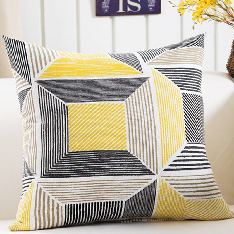 HKM-048595 Plush Geometric Black and Yellow Sofa Pillowcase, 45x45cm for Living Room, Bedroom, and More