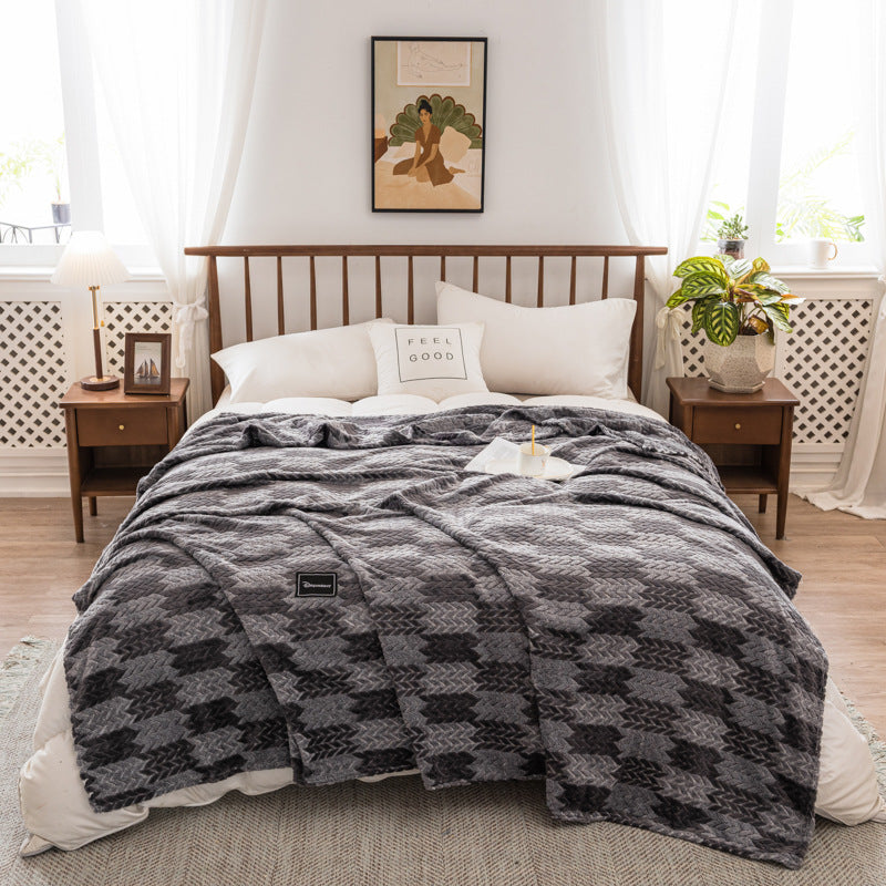 HKM-048851 Milk Velvet Thickened Yarn-Dyed Striped Flannel Blanket for Autumn and Winter