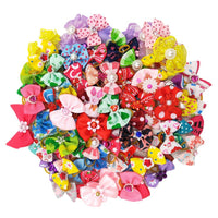 HKM-049043 Pet Bow Head Flower Rubber Band Accessories - 50pcs Mixed Color Set for Dogs