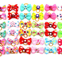 HKM-049043 Pet Bow Head Flower Rubber Band Accessories - 50pcs Mixed Color Set for Dogs