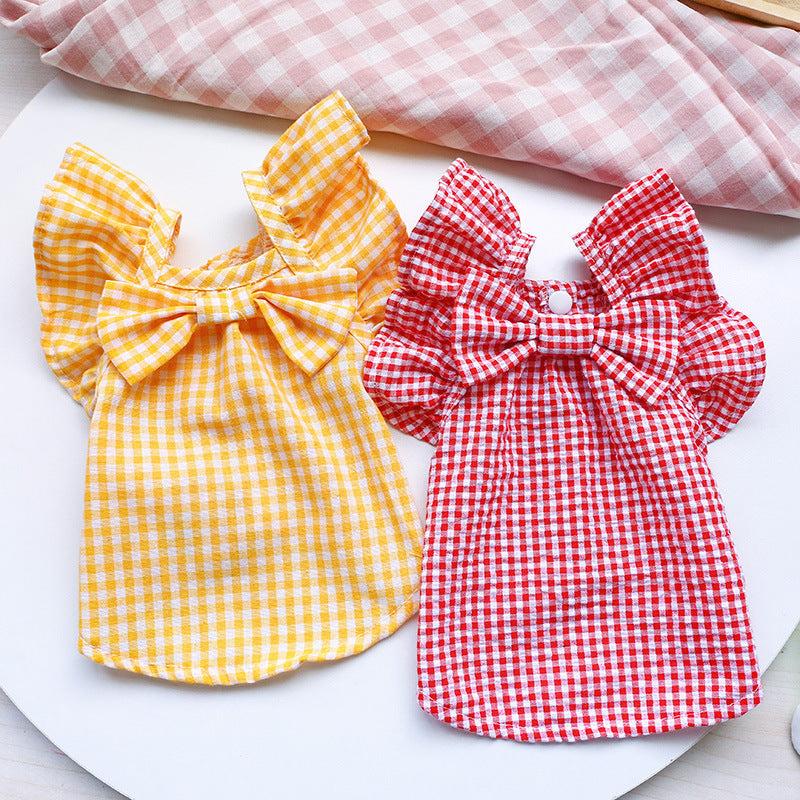 HKM-049171 Casual Red Check Bowknot Pet Shirt for Small Dogs and Cats