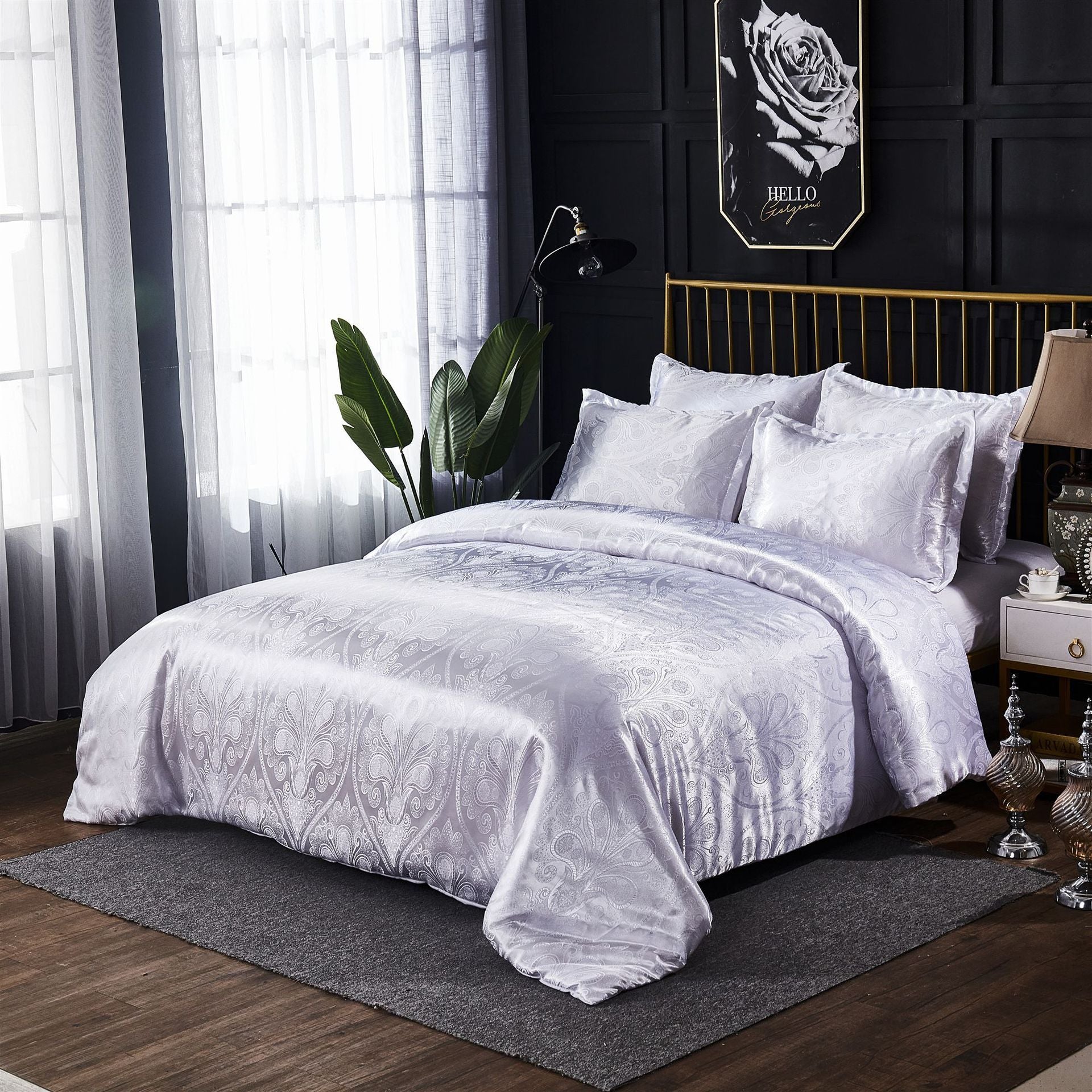 HKM-049299 Three-Piece Polyester Bedding Set with Reactive Print, Various Sizes Available