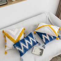 HKM-049363 Moroccan Style Tufted Embroidery Pillow with Cotton Canvas and Tassels, 45x45cm / 30x50cm