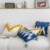 HKM-049363 Moroccan Style Tufted Embroidery Pillow with Cotton Canvas and Tassels, 45x45cm / 30x50cm