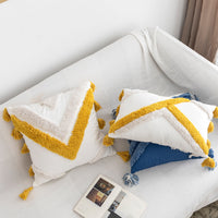 HKM-049363 Moroccan Style Tufted Embroidery Pillow with Cotton Canvas and Tassels, 45x45cm / 30x50cm