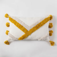 HKM-049363 Moroccan Style Tufted Embroidery Pillow with Cotton Canvas and Tassels, 45x45cm / 30x50cm