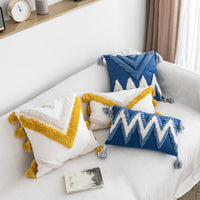 HKM-049363 Moroccan Style Tufted Embroidery Pillow with Cotton Canvas and Tassels, 45x45cm / 30x50cm