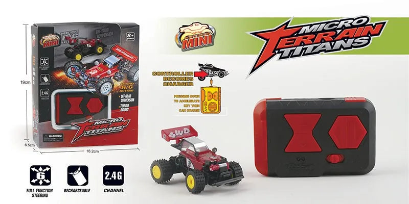HKM-049491 1:64 Scale Mini RC Buggy Off-Road Remote Control Car, 5-Channel, 2.4G, Ready-to-Go