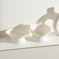 HKM-049555 Hand-Painted Ceramic Cat Bowl with Cute Cat Ears for Food and Water