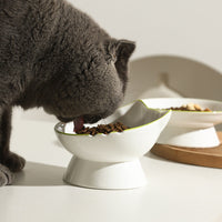 HKM-049555 Hand-Painted Ceramic Cat Bowl with Cute Cat Ears for Food and Water