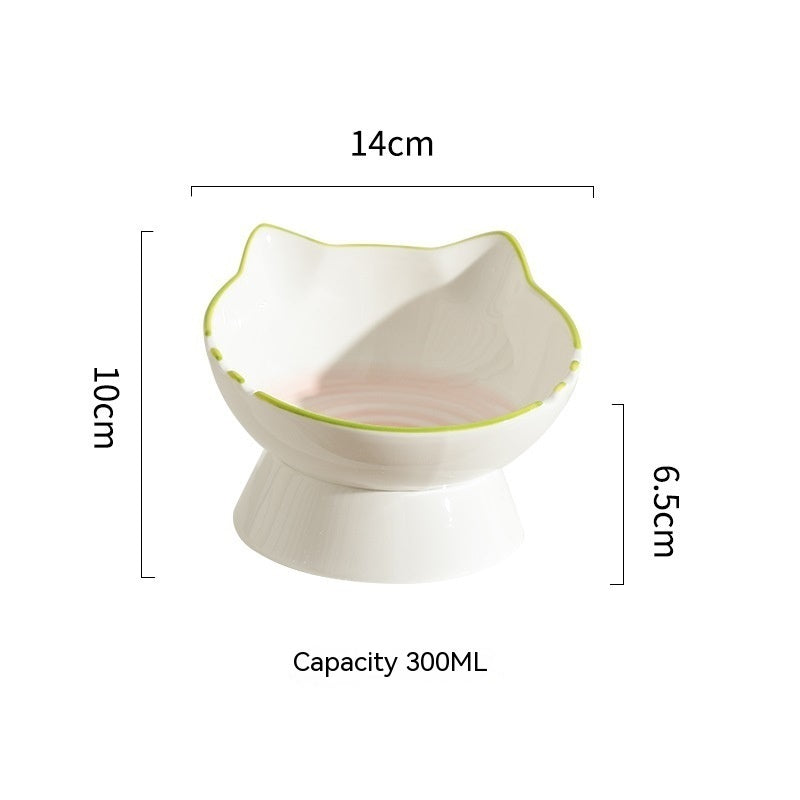 HKM-049555 Hand-Painted Ceramic Cat Bowl with Cute Cat Ears for Food and Water