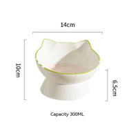 HKM-049555 Hand-Painted Ceramic Cat Bowl with Cute Cat Ears for Food and Water