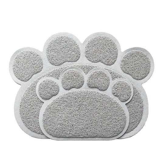 HKM-049555 Splash-Proof Cat Litter Mat with Anti-Carry Design - Gray Cat's Paw Pattern