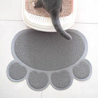 HKM-049555 Splash-Proof Cat Litter Mat with Anti-Carry Design - Gray Cat's Paw Pattern