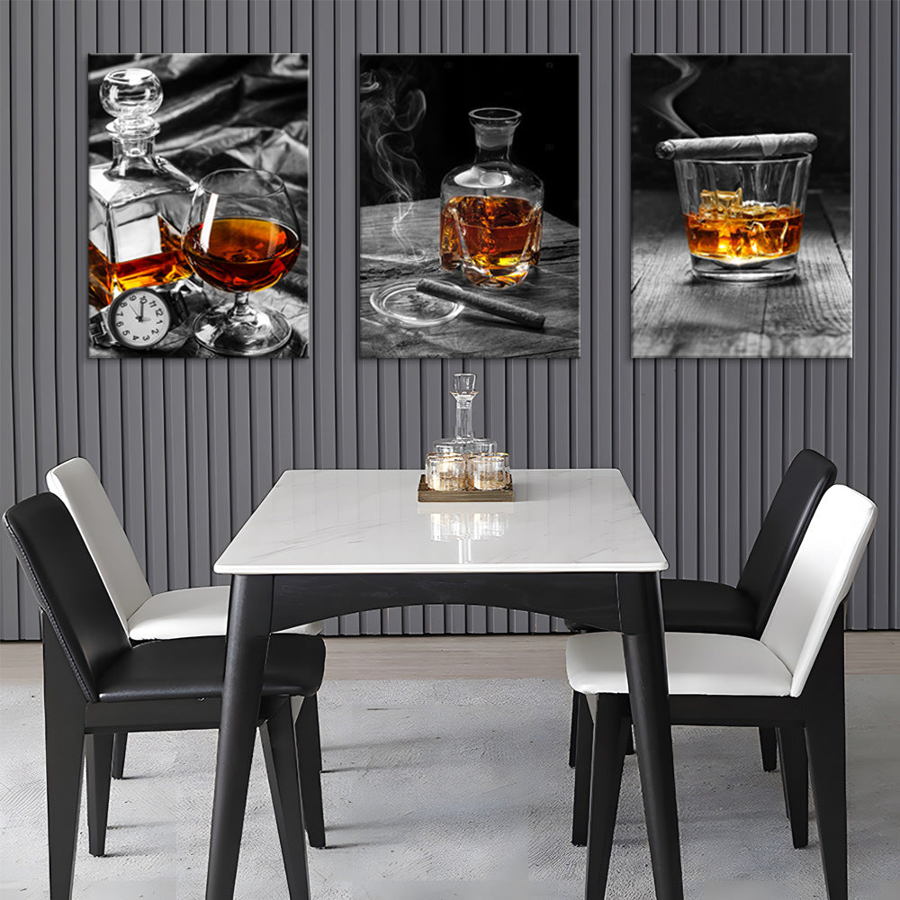 HKM-049619 Elegant Triple Oil Painting Set - Vodka Wine Glass Still Life for Living Room Décor (30x40 cm, 40x60 cm, 50x70 cm)