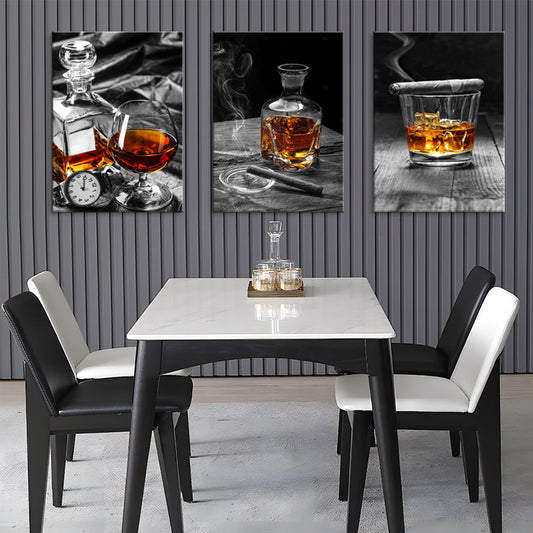 HKM-049619 Elegant Triple Oil Painting Set - Vodka Wine Glass Still Life for Living Room Décor (30x40 cm, 40x60 cm, 50x70 cm)