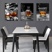 HKM-049619 Elegant Triple Oil Painting Set - Vodka Wine Glass Still Life for Living Room Décor (30x40 cm, 40x60 cm, 50x70 cm)