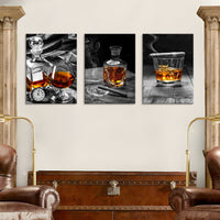 HKM-049619 Elegant Triple Oil Painting Set - Vodka Wine Glass Still Life for Living Room Décor (30x40 cm, 40x60 cm, 50x70 cm)