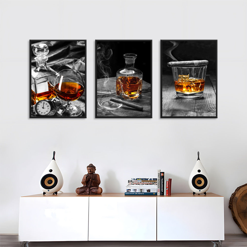 HKM-049619 Elegant Triple Oil Painting Set - Vodka Wine Glass Still Life for Living Room Décor (30x40 cm, 40x60 cm, 50x70 cm)