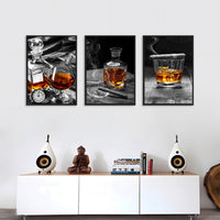 HKM-049619 Elegant Triple Oil Painting Set - Vodka Wine Glass Still Life for Living Room Décor (30x40 cm, 40x60 cm, 50x70 cm)