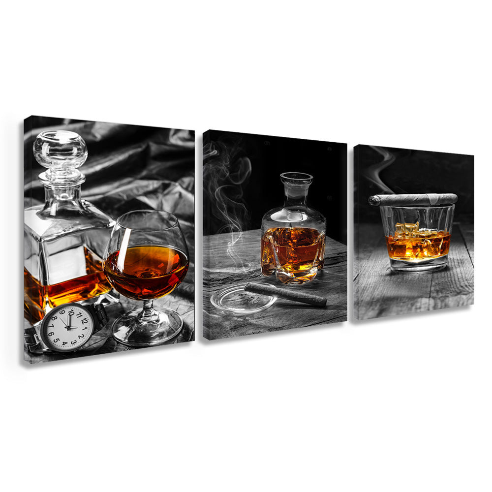 HKM-049619 Elegant Triple Oil Painting Set - Vodka Wine Glass Still Life for Living Room Décor (30x40 cm, 40x60 cm, 50x70 cm)