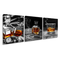 HKM-049619 Elegant Triple Oil Painting Set - Vodka Wine Glass Still Life for Living Room Décor (30x40 cm, 40x60 cm, 50x70 cm)