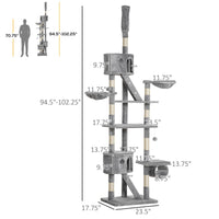 HKM-049683 Adjustable Floor Standing Cat Tree with Hammock and Climbing Tower, Height 94.5-10.25 Inches