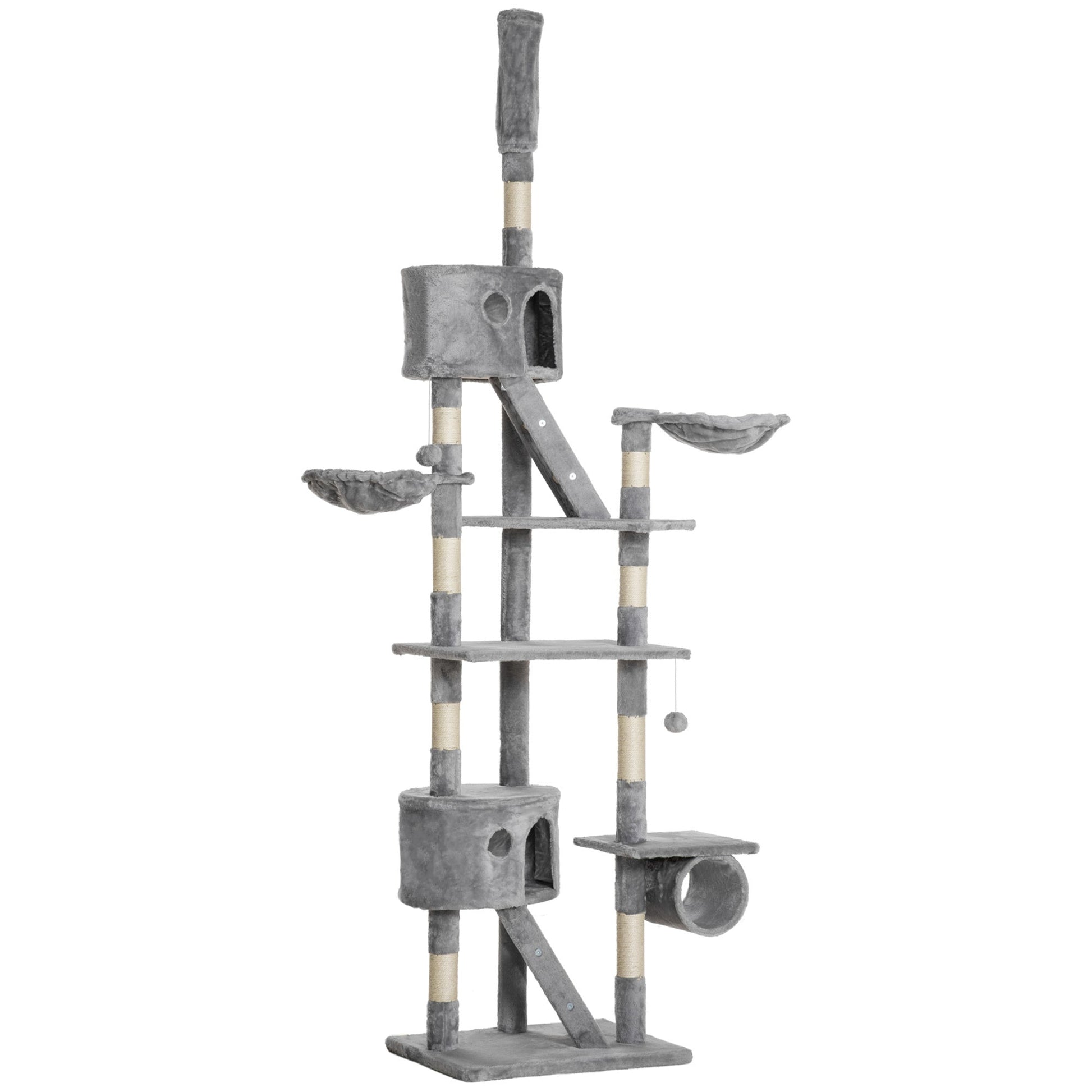 HKM-049683 Adjustable Floor Standing Cat Tree with Hammock and Climbing Tower, Height 94.5-10.25 Inches