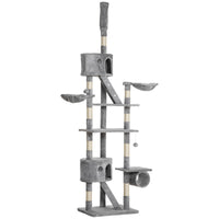 HKM-049683 Adjustable Floor Standing Cat Tree with Hammock and Climbing Tower, Height 94.5-10.25 Inches