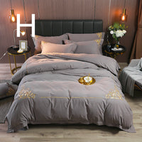 HKM-049683 Four-Piece Brushed Cotton Nordic Style Winter Bedding Set in Soft Nude