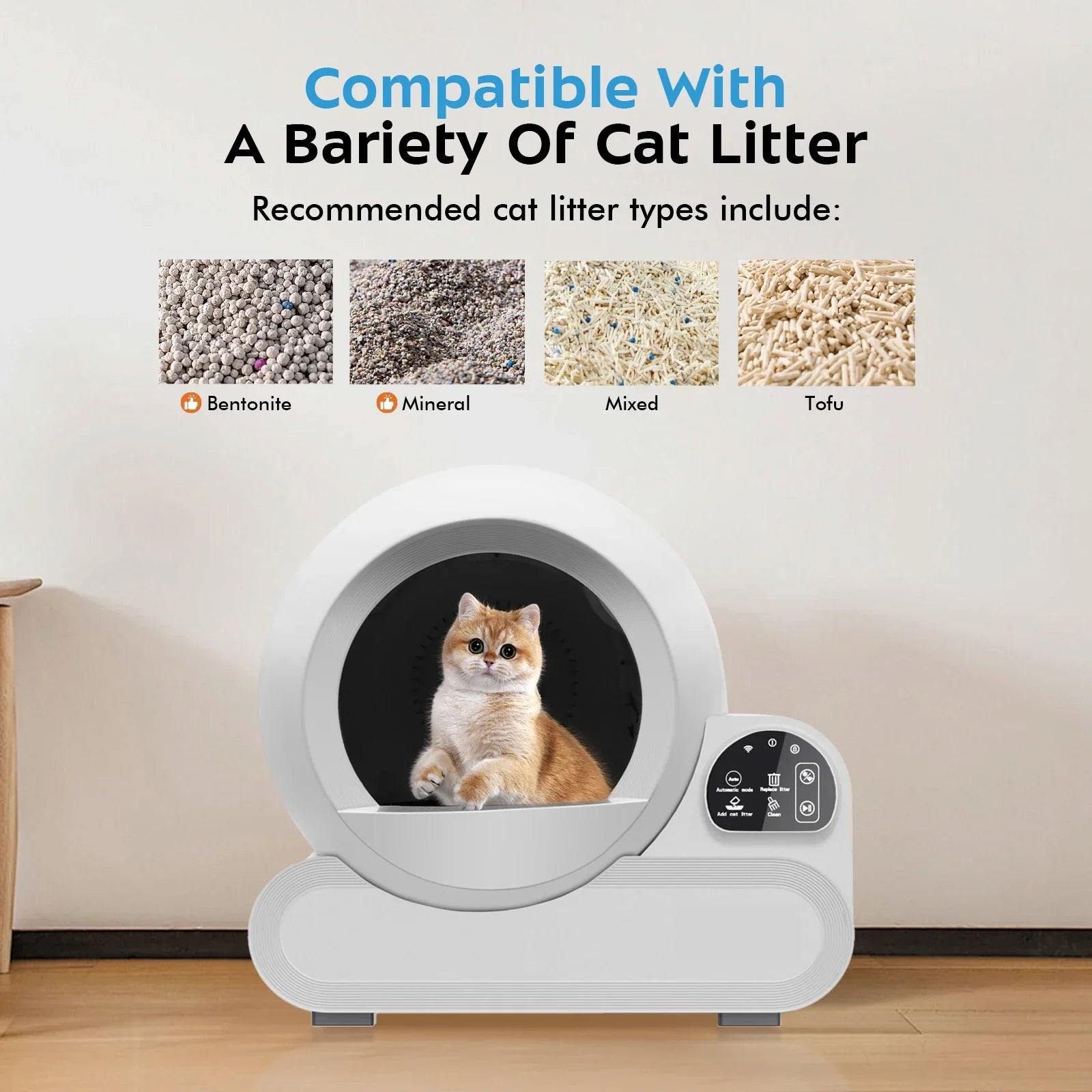 KTX-049811 Smart Self-Cleaning Cat Litter Box with 70L Capacity and Infrared Sensor for Multiple Cats