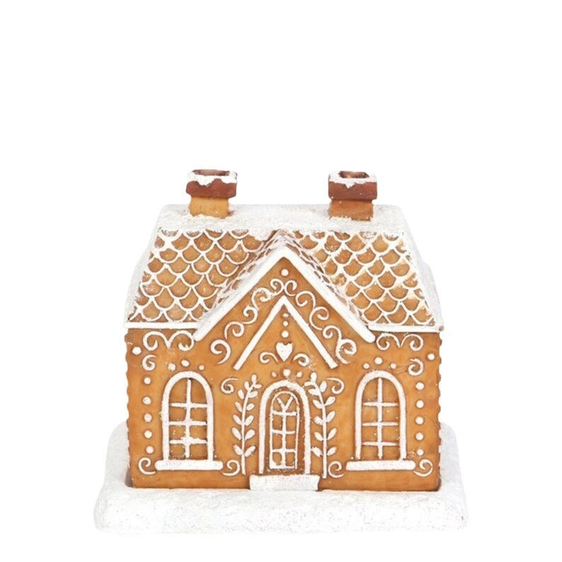 HKM-050131 Gingerbread Cottage Incense Burner with Christmas Snow Roof - Resin Design