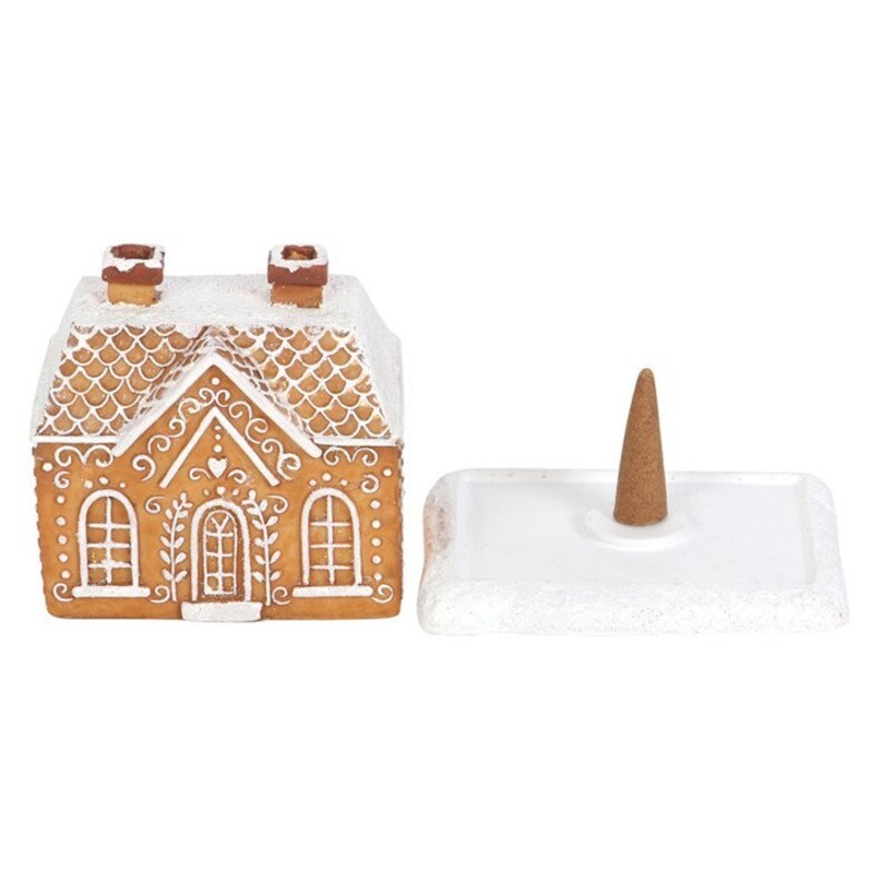 HKM-050131 Gingerbread Cottage Incense Burner with Christmas Snow Roof - Resin Design