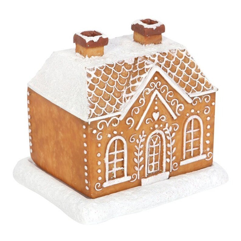 HKM-050131 Gingerbread Cottage Incense Burner with Christmas Snow Roof - Resin Design