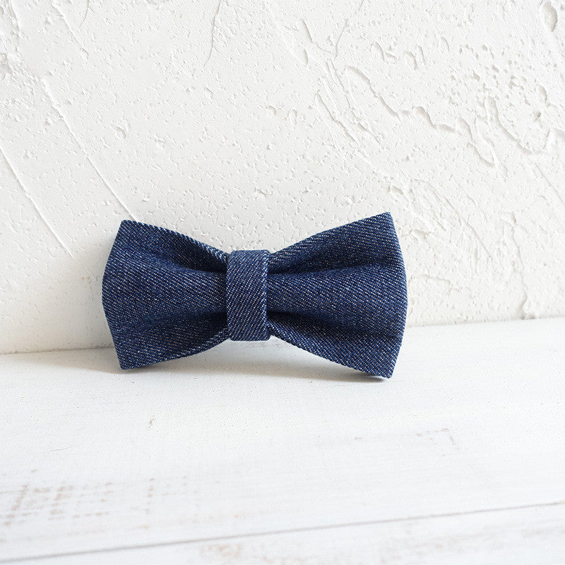 HKM-050195 Denim Pet Bow Tie for Dogs - Adjustable Size XS to XL, Soft Polyester Material