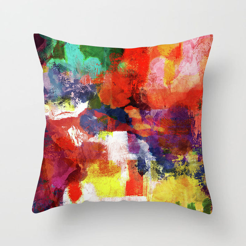 HKM-050579 Soft Peach Skin Cushion Cover in Printed Linen Design 45x45cm