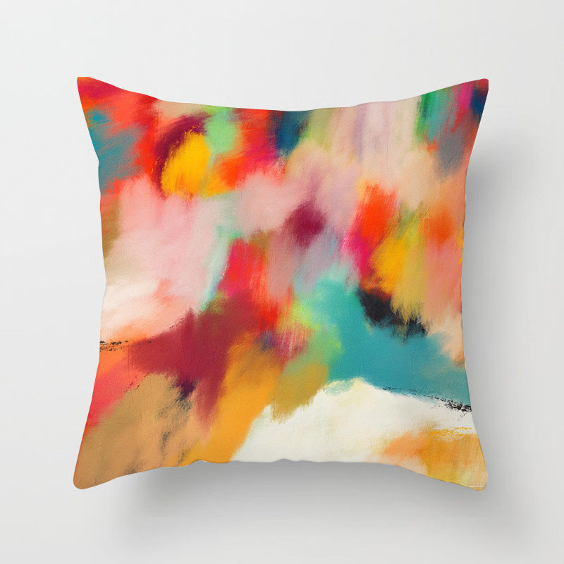 HKM-050579 Soft Peach Skin Cushion Cover in Printed Linen Design 45x45cm