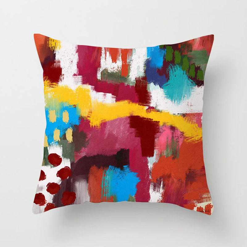 HKM-050579 Soft Peach Skin Cushion Cover in Printed Linen Design 45x45cm