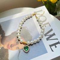 HKM-050835 Retro Crystal Pendant Pearl Necklace for Cats and Dogs in Multiple Heart Colors